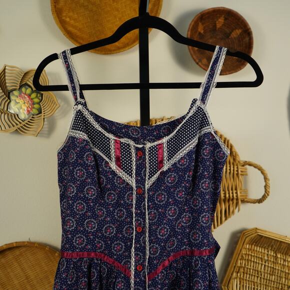 Vintage‎ Gunne Sax Prairie Dress 9 Calico Cottagecore Midi Sundress 70s - Picture 5 of 10